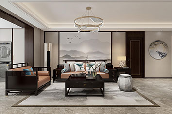 保利和光尘樾135平米新中式风格装建软装成效图